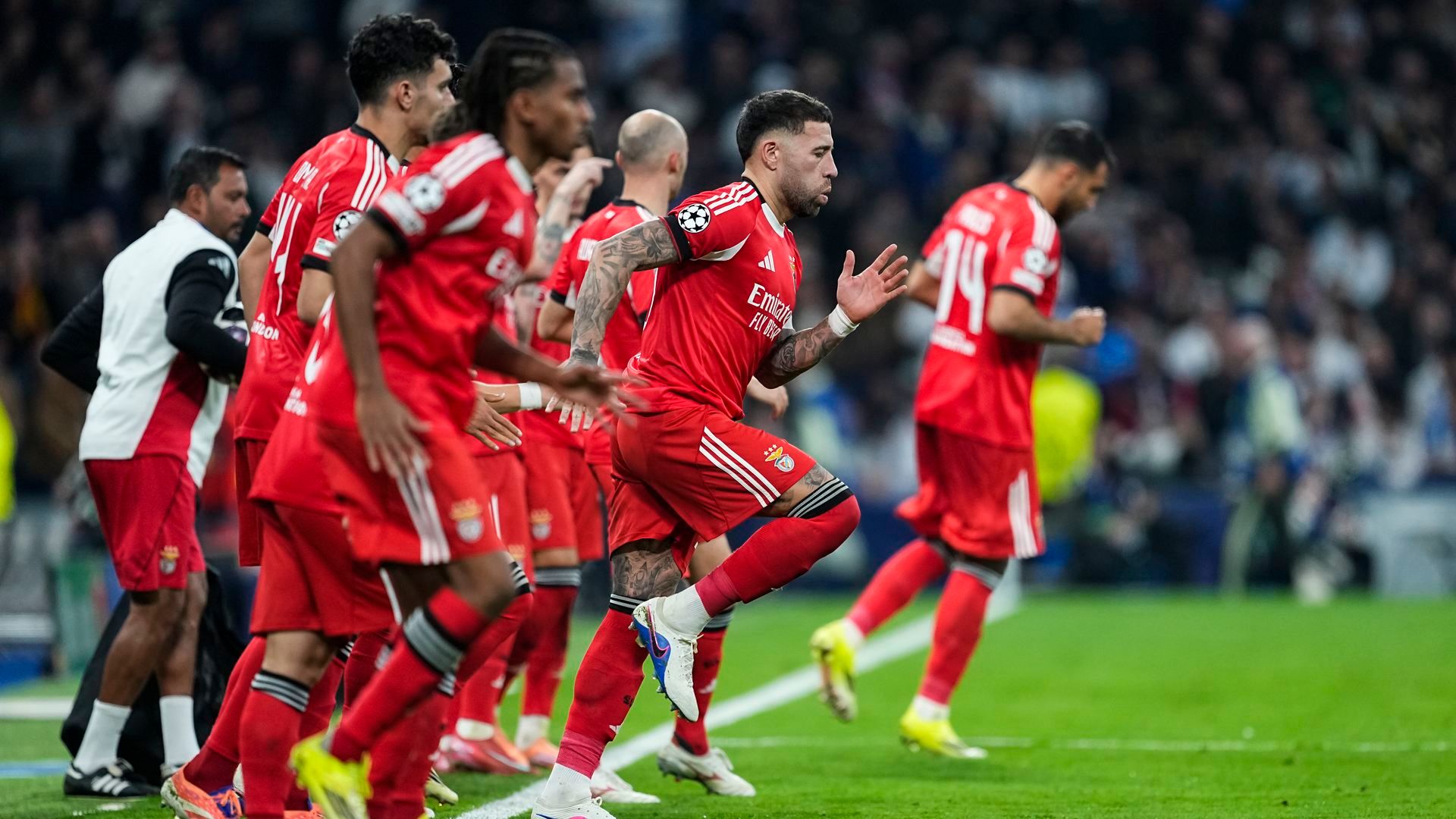 Los jugadores del Benfica en el Bernabéu