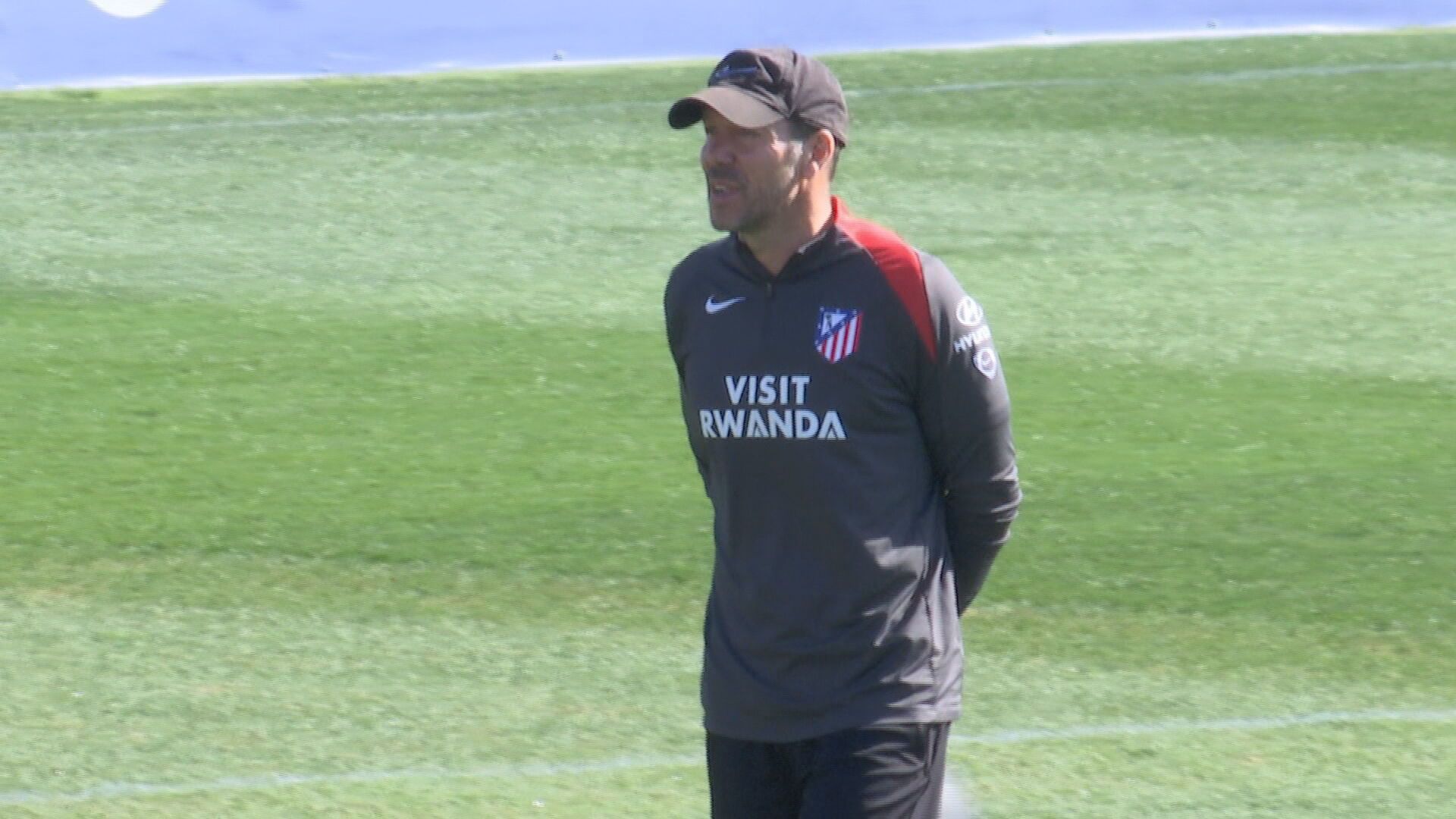 Simeone, en el entrenamiento del Atlético de este viernes