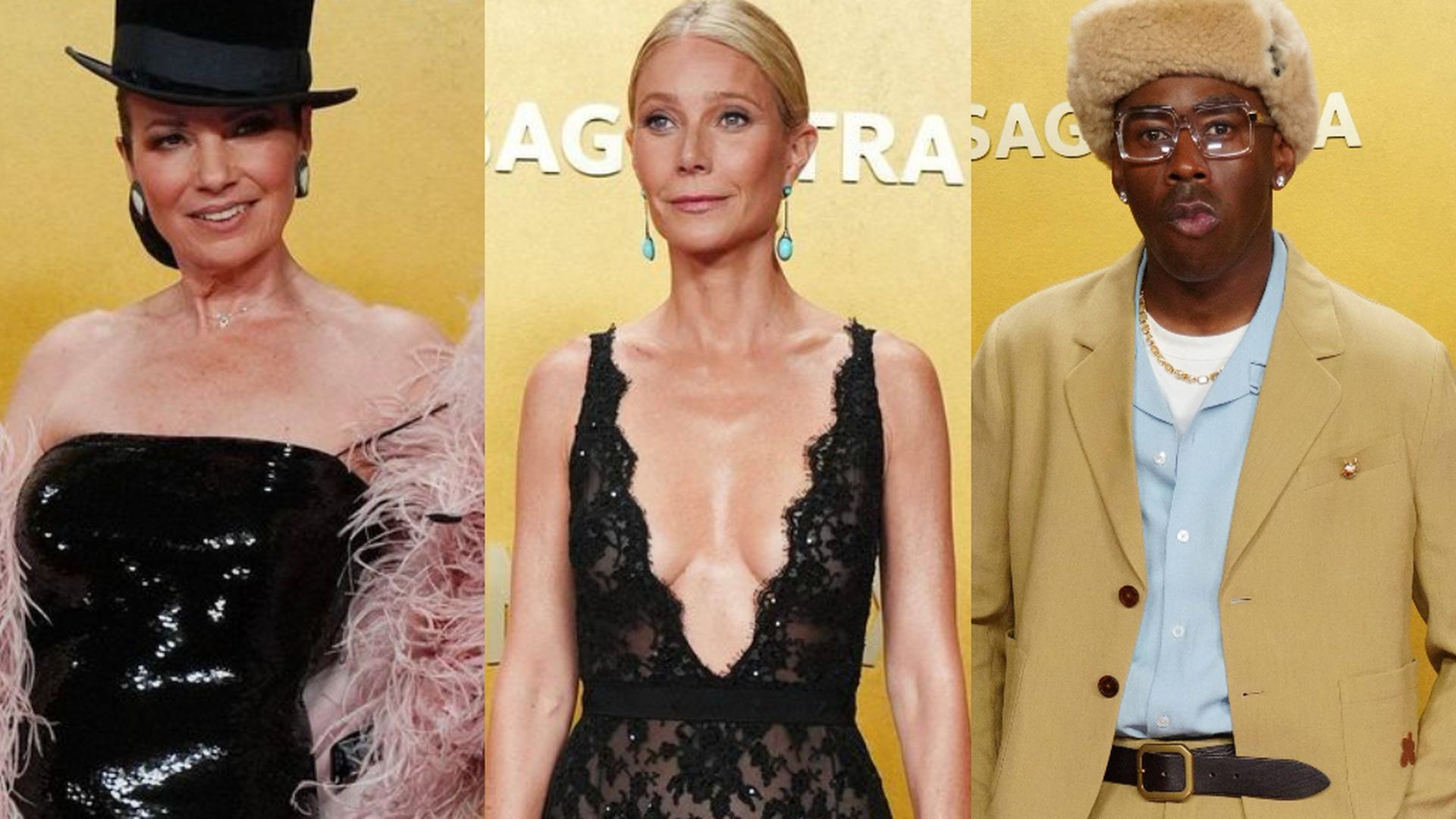 Fran Dreschler, Gywneth Paltrow y Tyler, the Creator, en la alfombra roja de los SAG Actor Awards 2026 Fran Dreschler, Gywneth Paltrow y Tyler, the Creator, en la alfombra roja de los SAG Actor Awards 2026