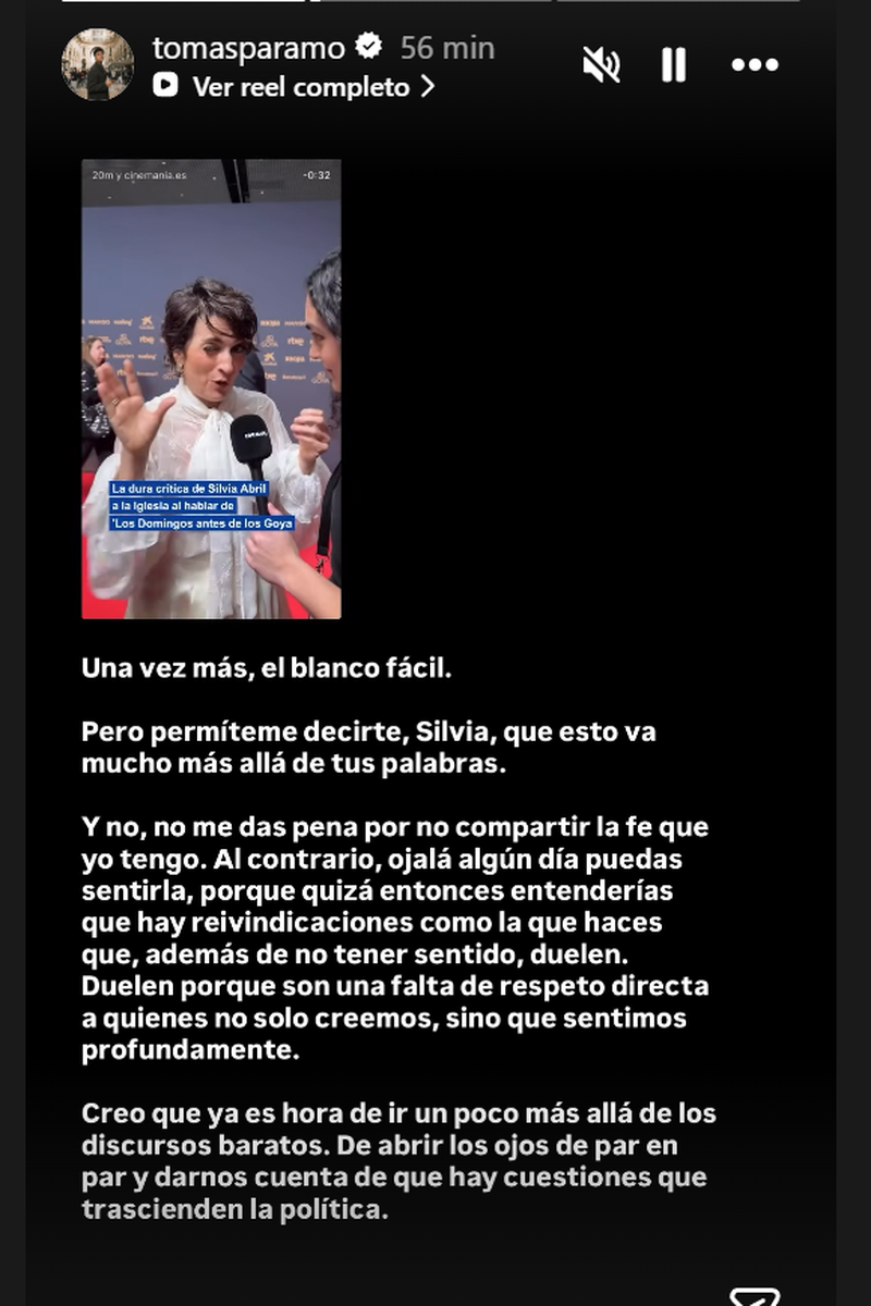 Tomás Páramo reacciona a las palabras de Silvia Abril
