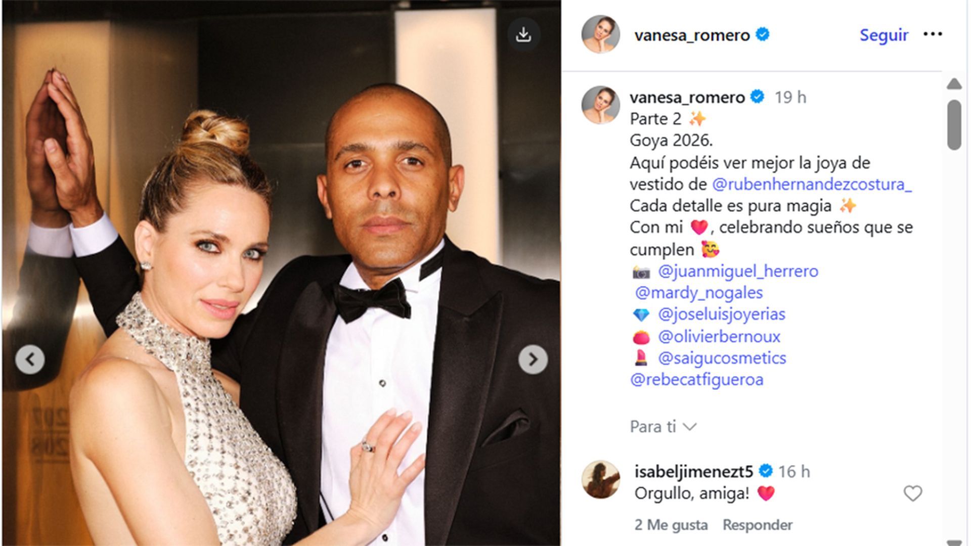 Vanesa Romero y su novio, en los Goya