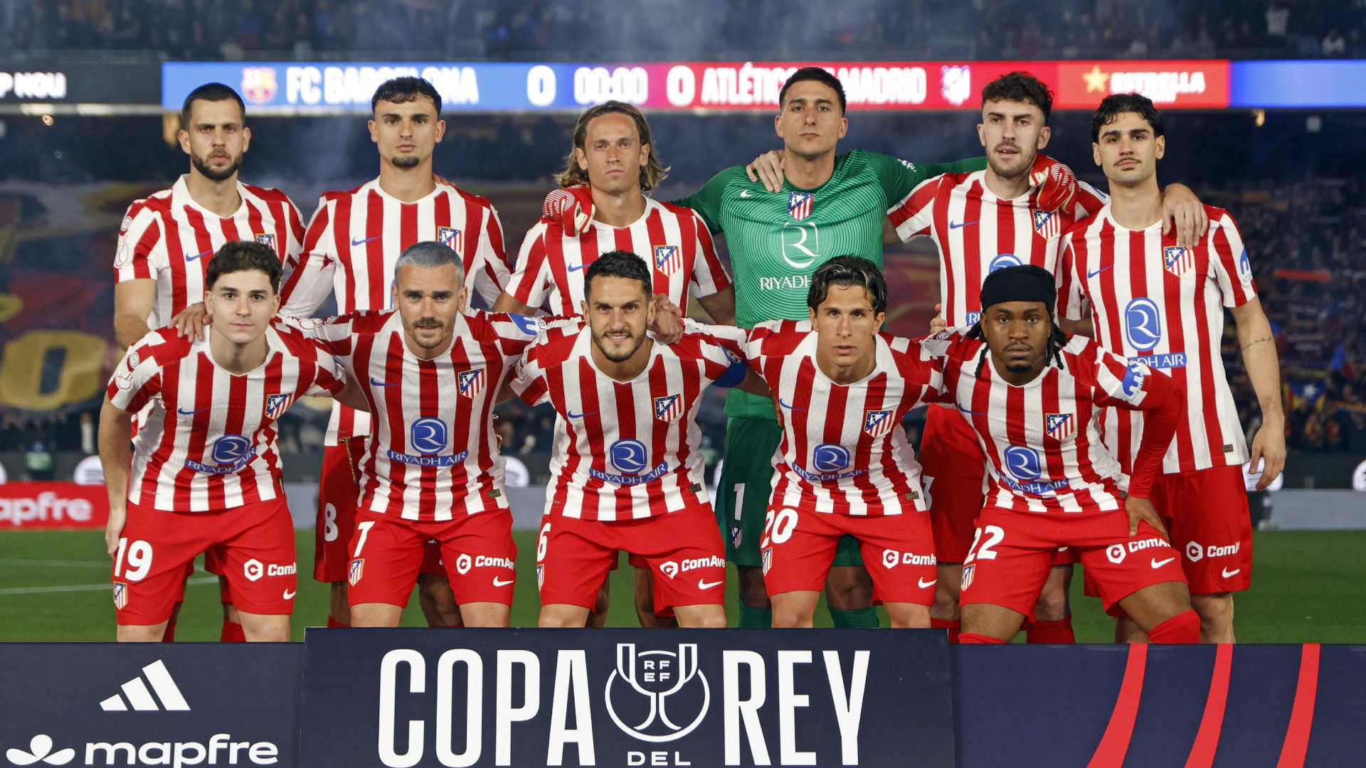 El once del Atlético de Madrid ante el Barcelona