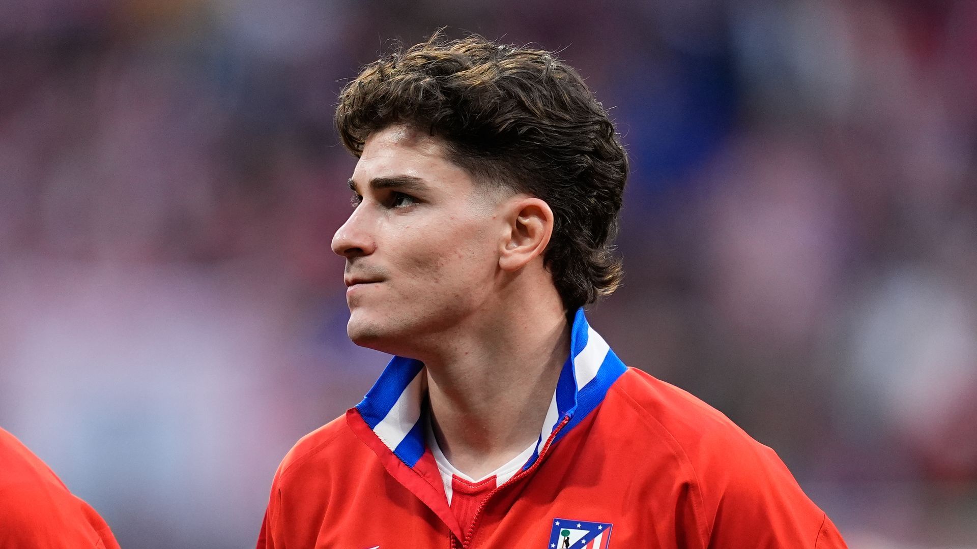 Julián Álvarez antes de un partido del Atlético de Madrid