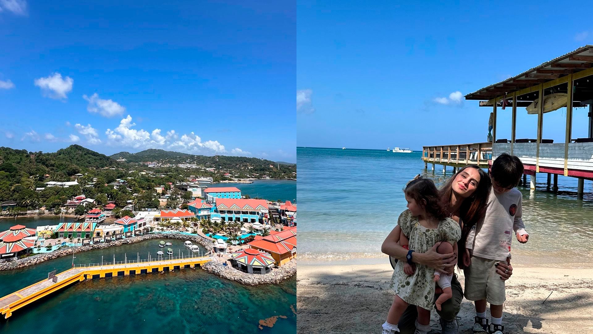 Marina y sus hijos en una playa de Honduras
