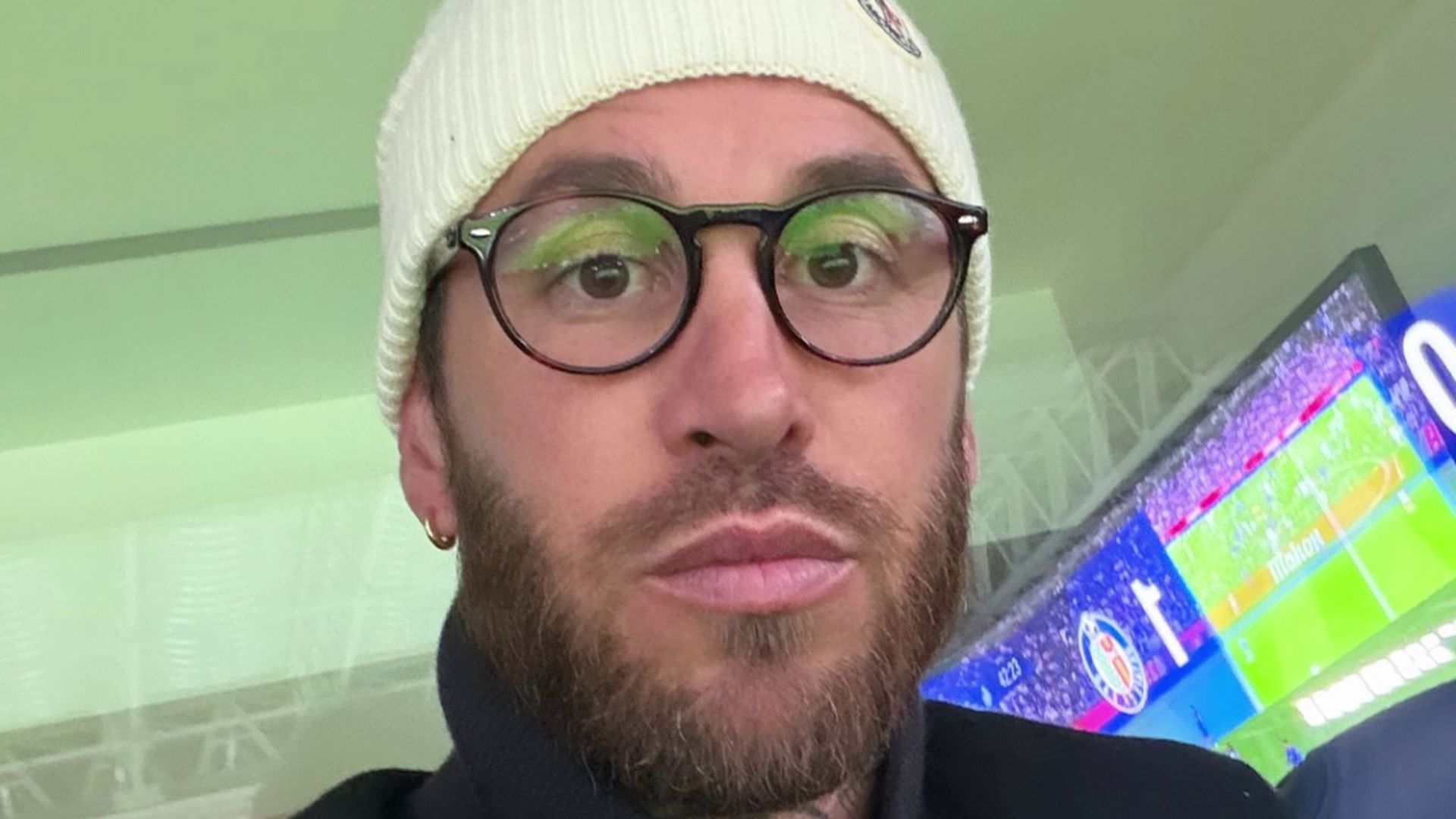 Sergio Ramos en el palco viendo el Real Madrid - Getafe