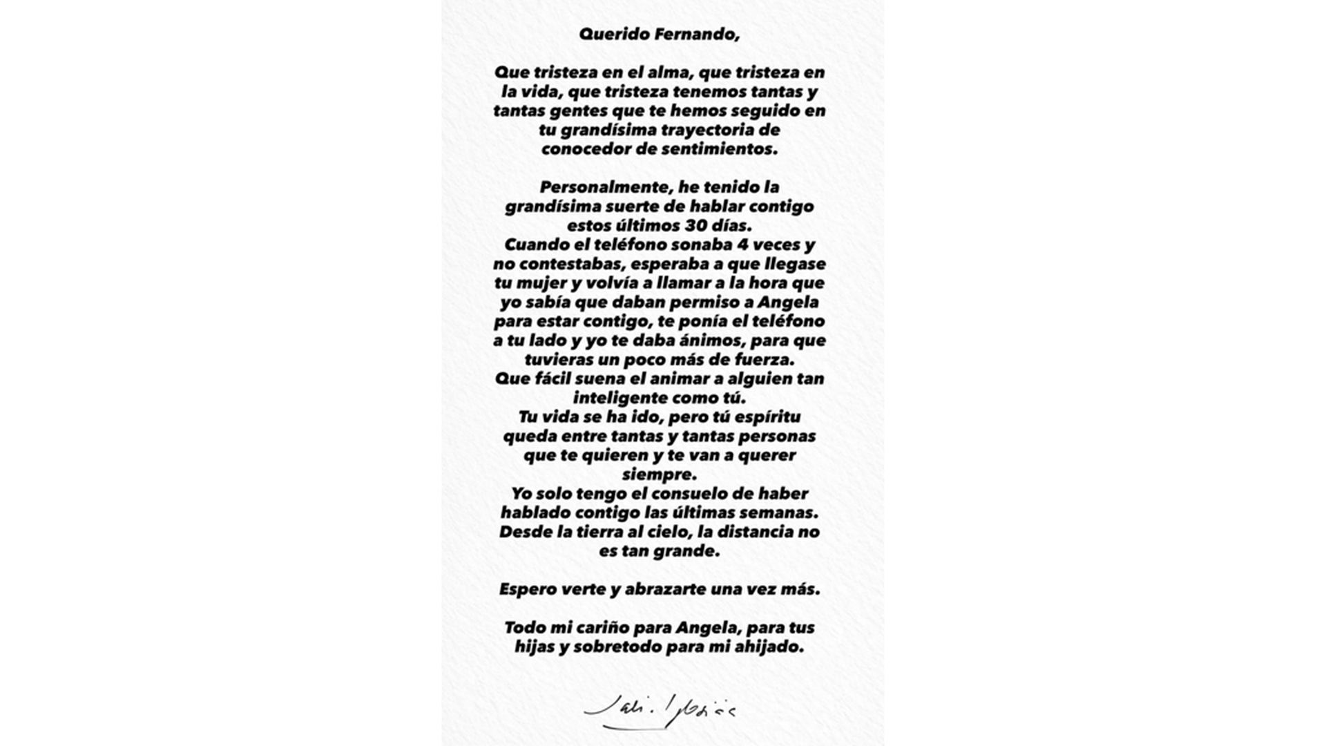 La carta de Julio Iglesias a Fernando Ónega