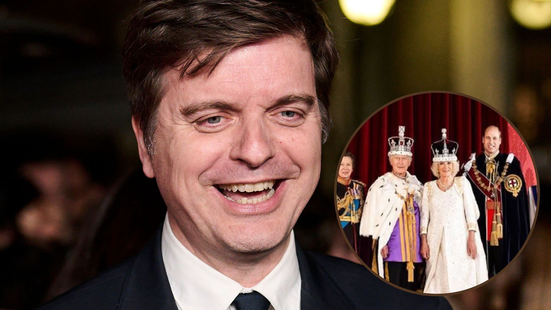 Marc Giró y, a la derecha, los reyes británicos y el príncipe de Gales