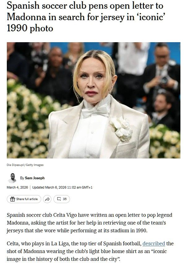 Captura de la noticia de la campaña del Celta en el NYT