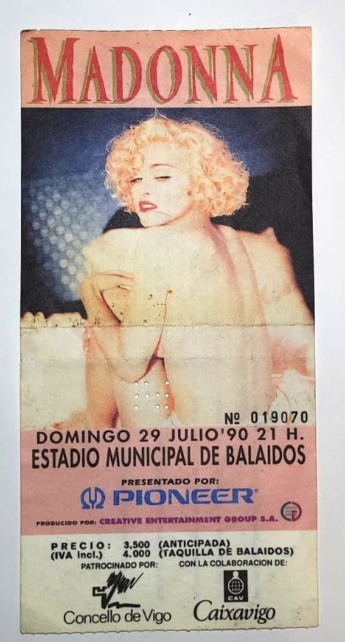 Entrada del concierto que Madonna dio en Vigo en julio de 1990