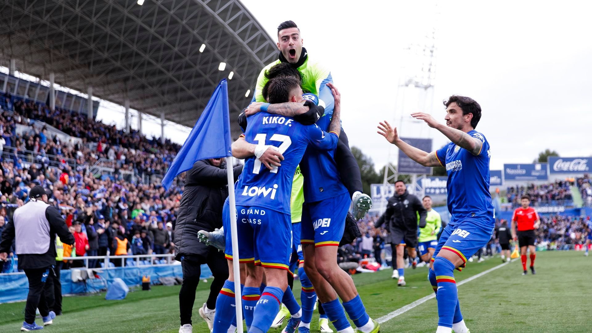 Celebración del Getafe tras un gol al Betis
