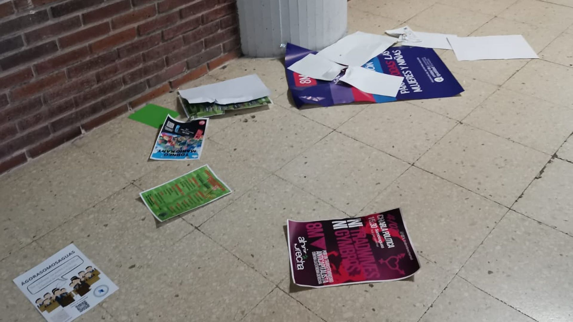 Denuncian un ataque de encapuchados en la universidad Complutense de Madrid: vandalizaron el material del 8M