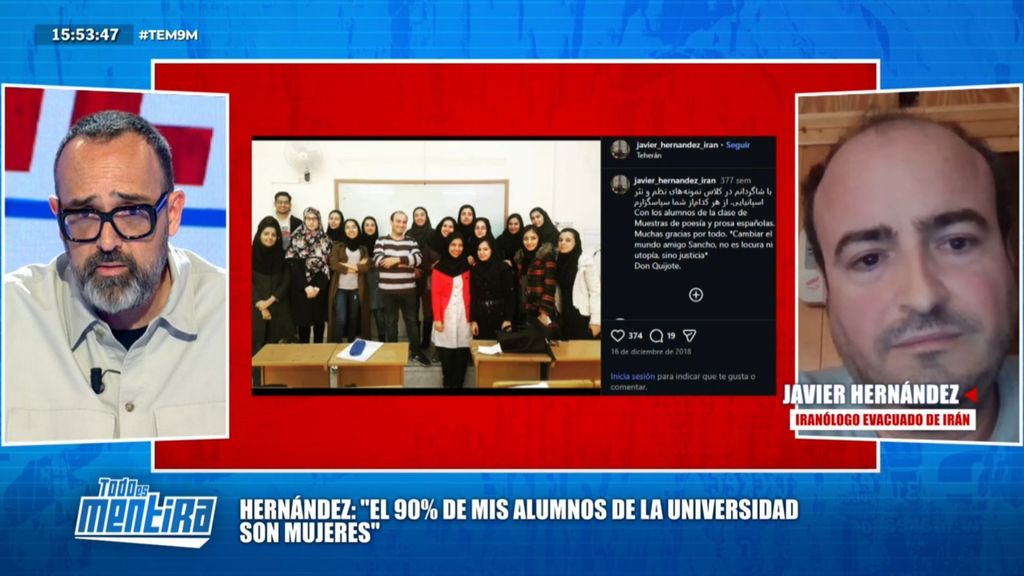 Un profesor en Irán niega que sus alumnas estén obligadas a usar velo y Risto Mejide le desmiente tajante: "Aquí si mientes, no mereces más voz"