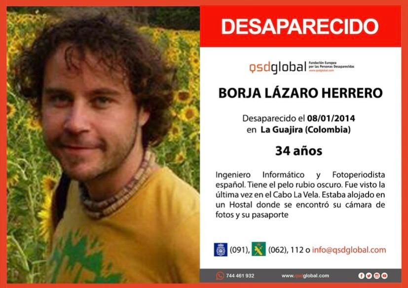 Cartel con la foto y la descripción de Borja usado durante su búsqueda
