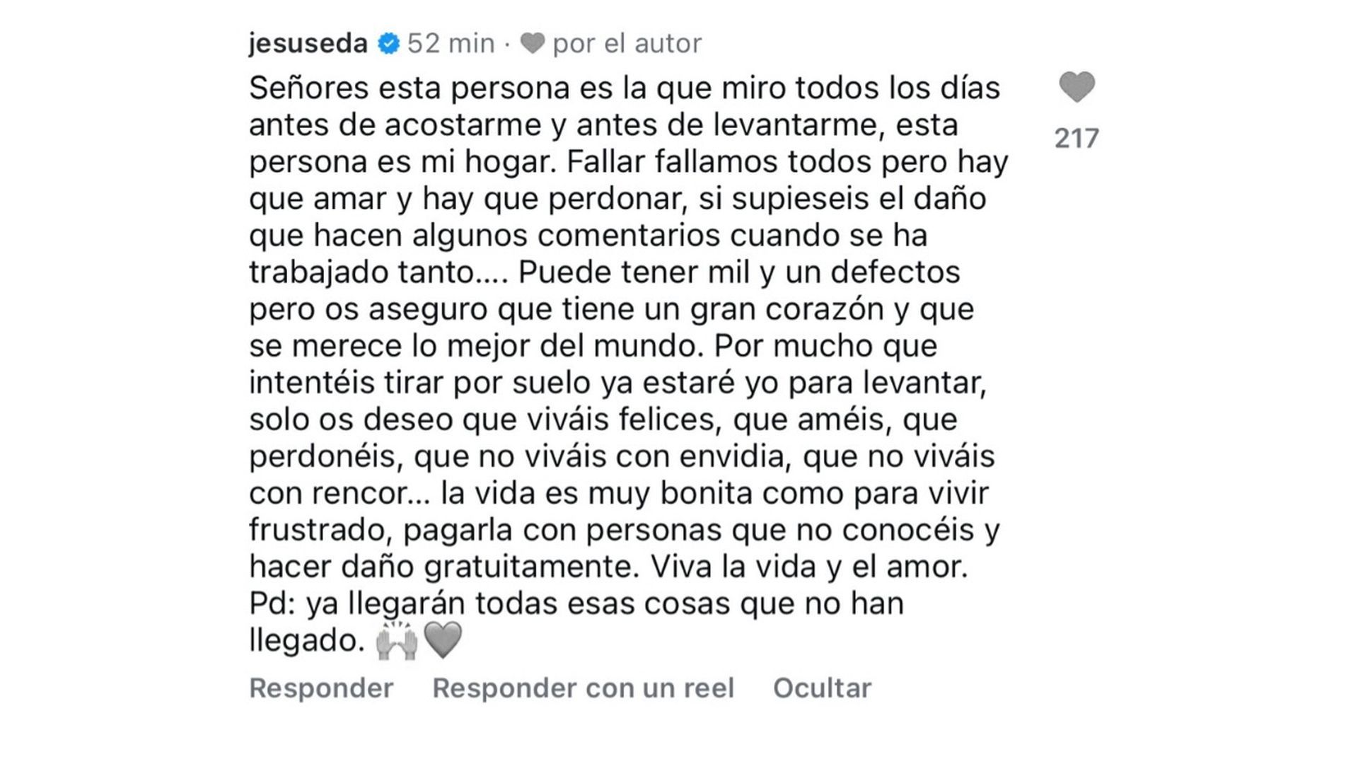 El bonito comentario que dejó Jesús Sánchez en la publicación de Marina