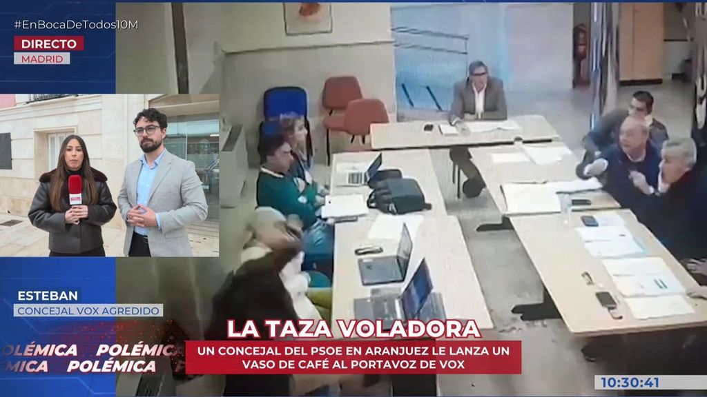 En vídeo: Un concejal del PSOE de Aranjuez lanza un vaso de café al portavoz de VOX