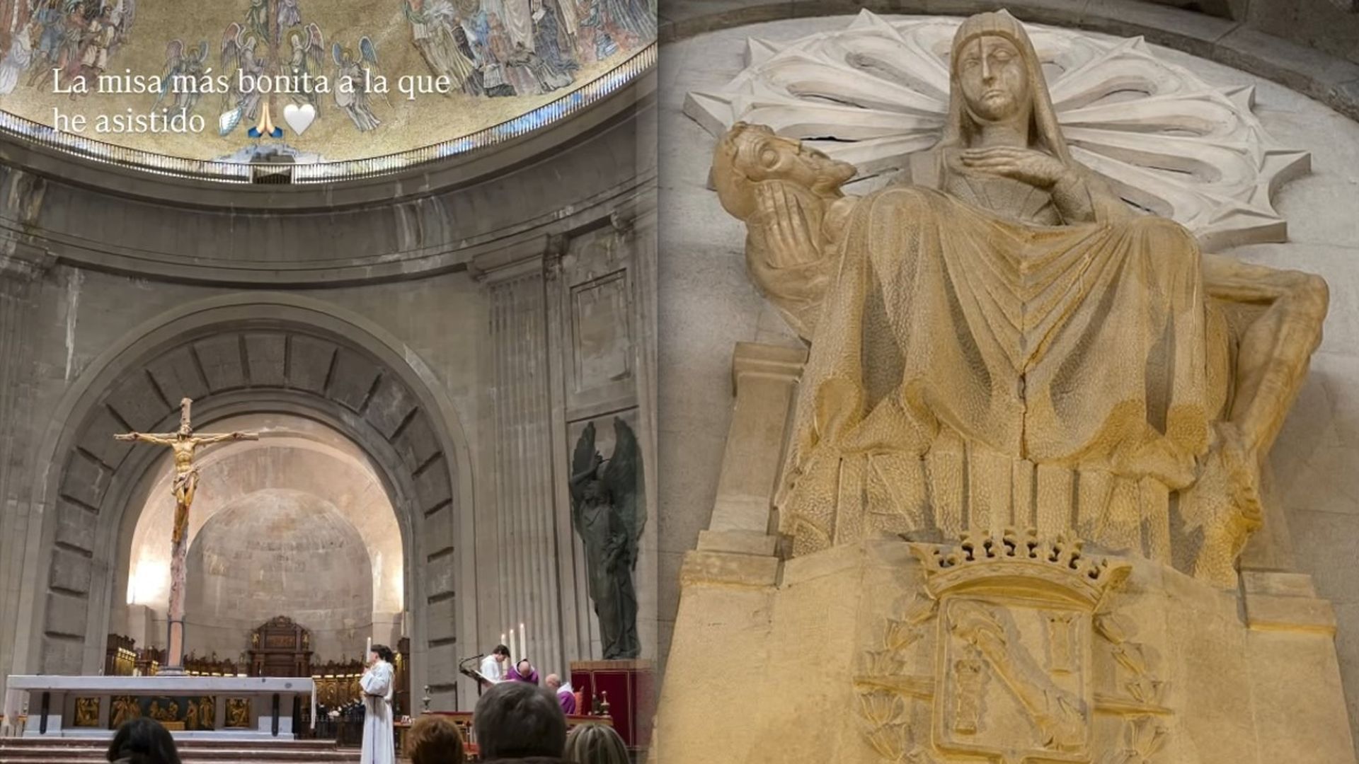 Georgina Rodríguez, con sus hijos en una misa en el Valle de los Caídos