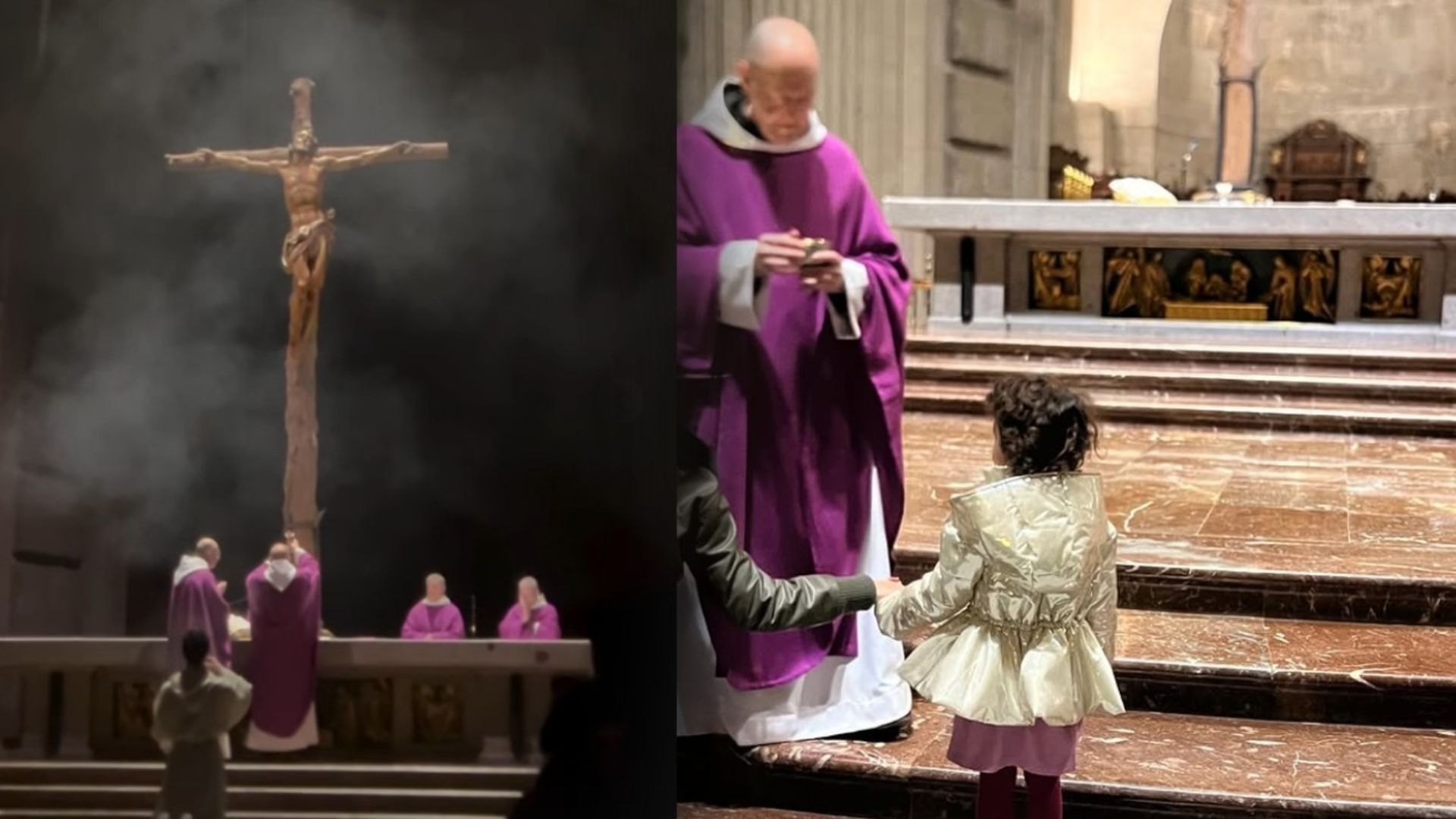 Georgina Rodríguez, con sus hijos en una misa en el Valle de los Caídos