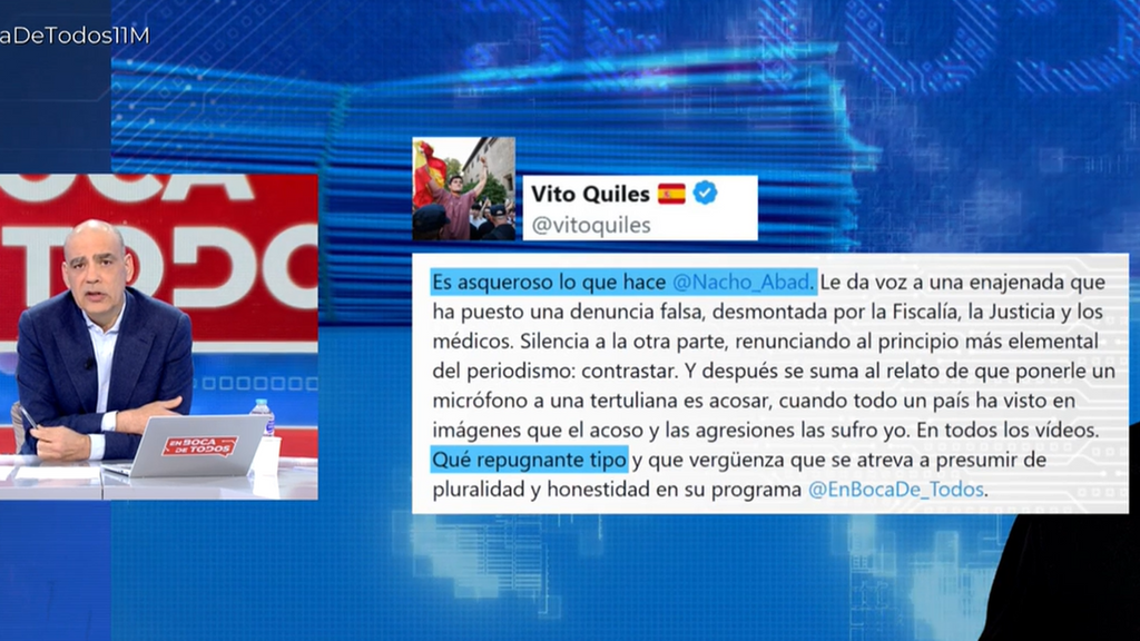 Nacho Abad responde a las críticas de Vito Quiles: "No estamos a favor del acoso"
