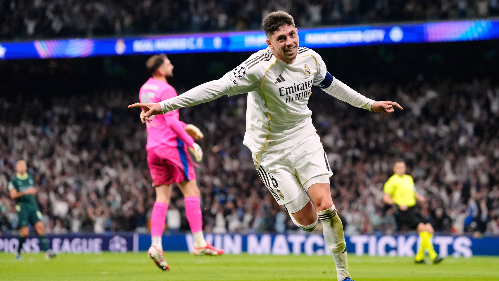 Fede Valverde celebra un gol ante el Manchester City