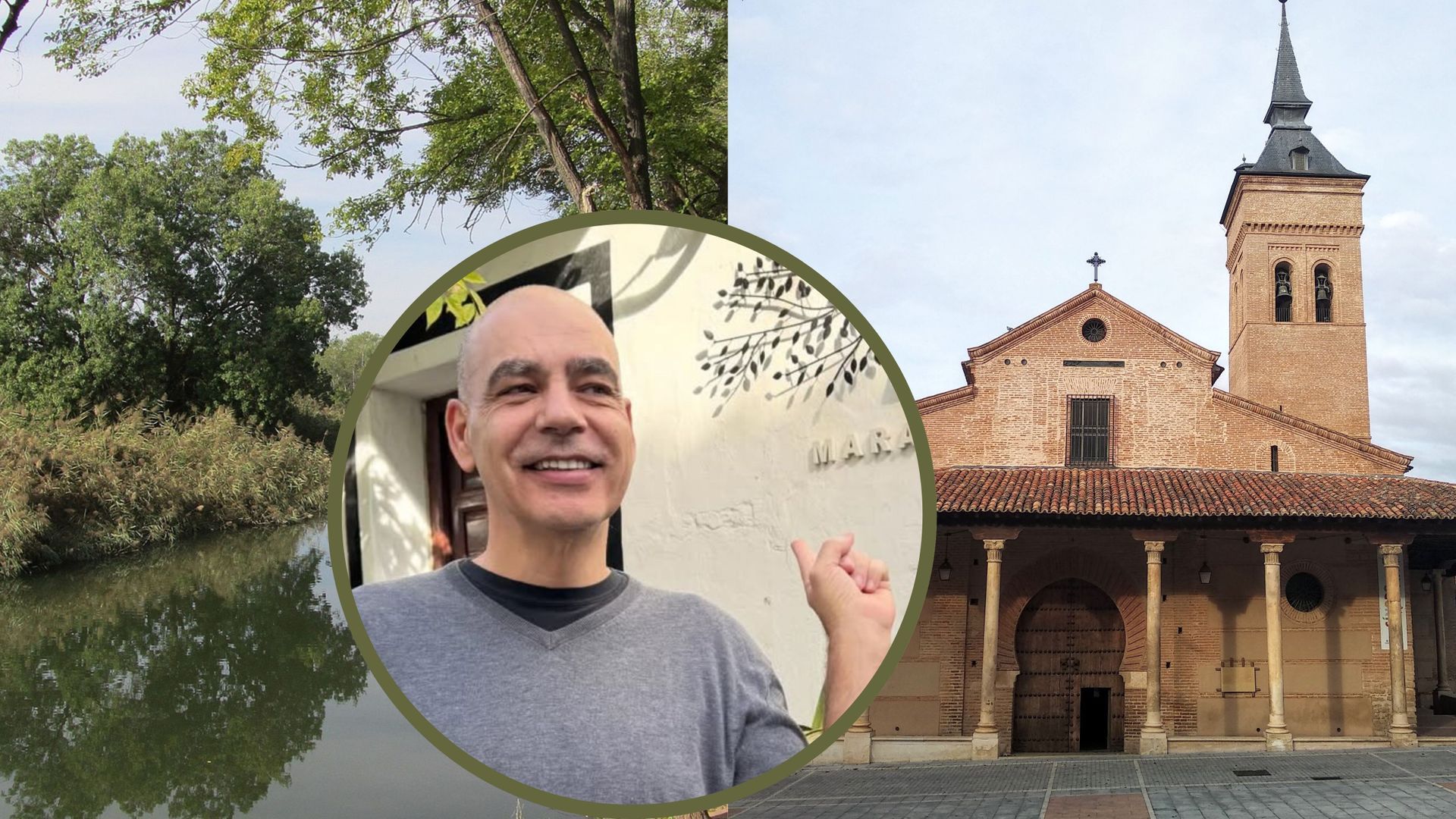 Montaje con el río Henares, la concatedral de Santa María y, delante, Nacho Abad Montaje con el río Henares, la concatedral de Santa María y, delante, Nacho Abad