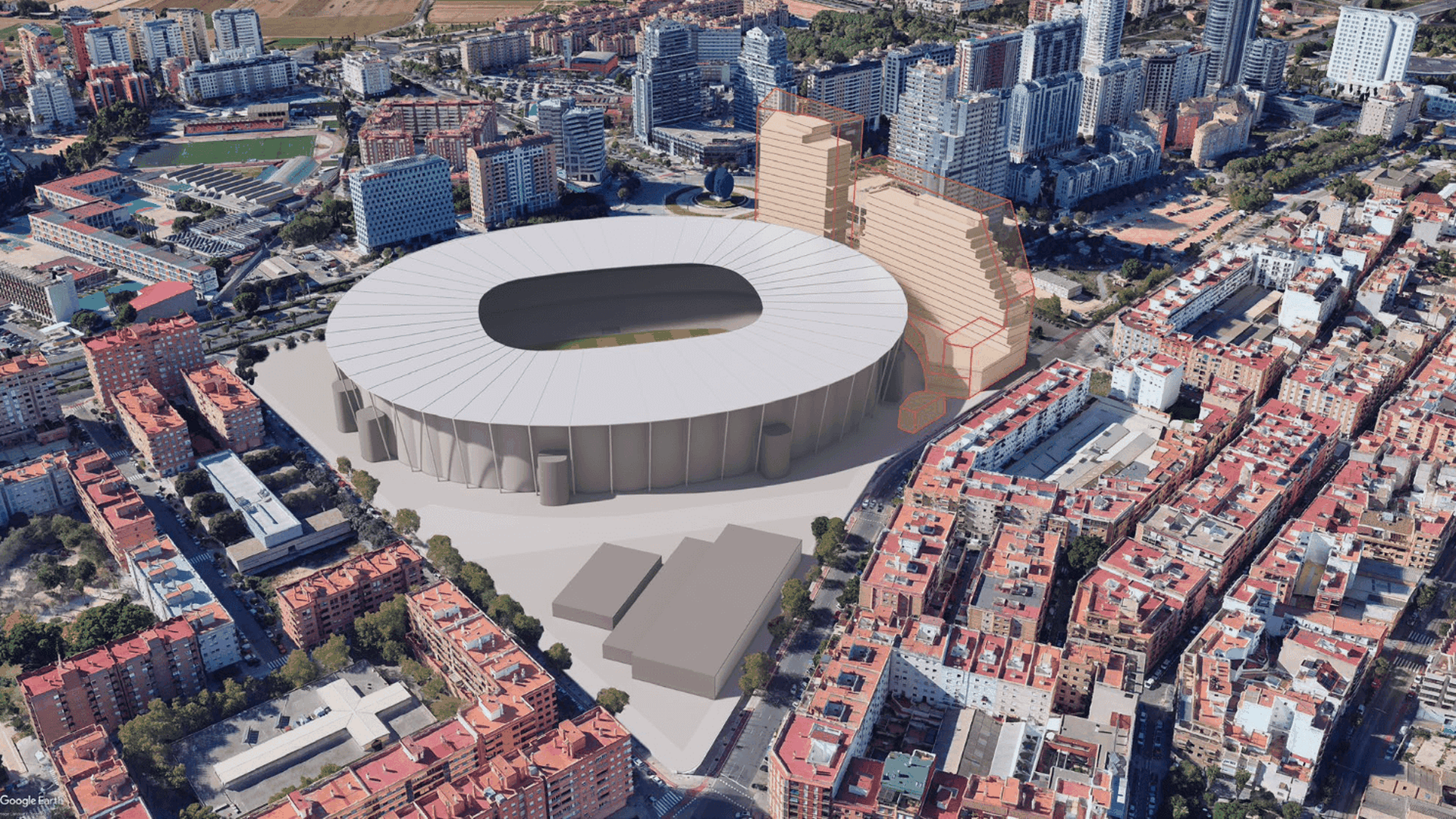 Nou Mestalla en 2025: recreación del terciario