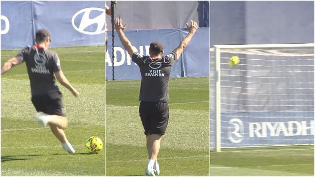 El Cholo Simeone no pierde el toque: golazo de falta con celebración incluida en el entreno del Atleti