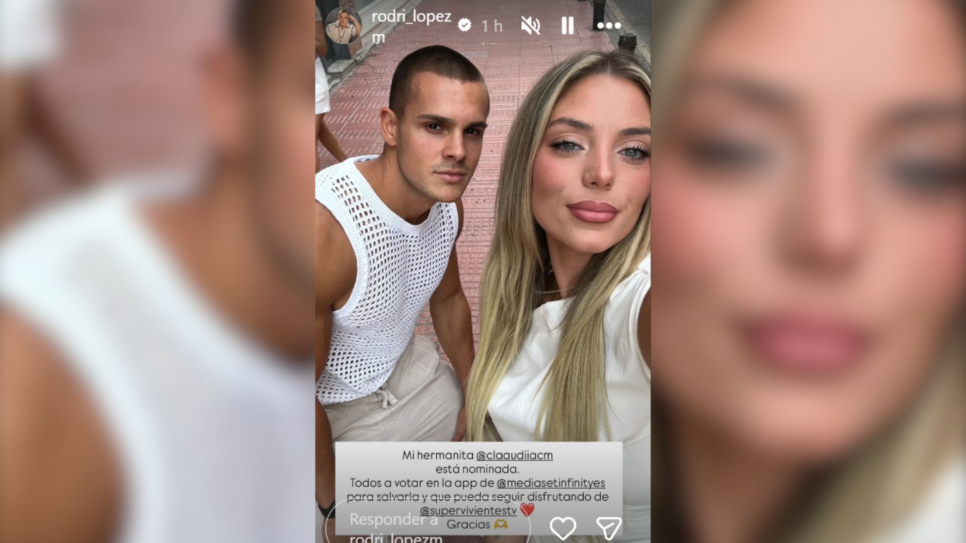 El storie de Rodri López mostrando su apoyo a Claudia Chacón