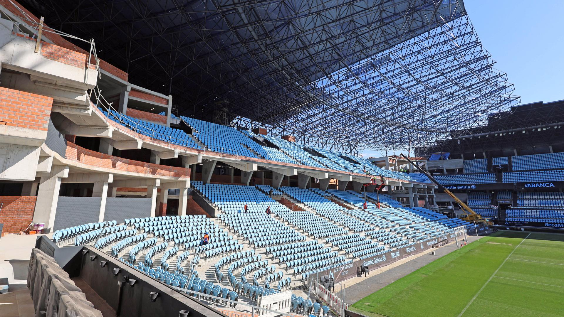 La grada de Marcador de Balaídos, durante las obras
