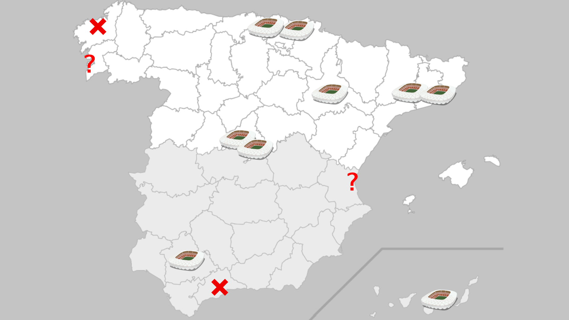 Mapa de sedes de España para el Mundial 2030