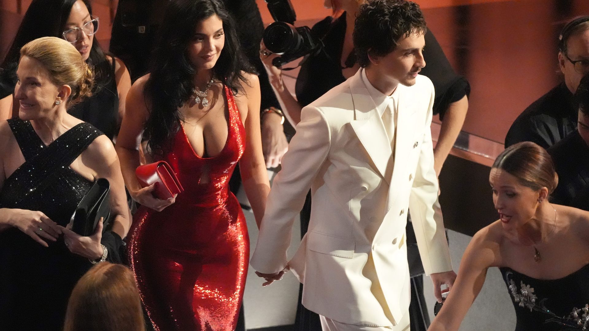 Timothée Chalamet, junto a su pareja, Kylie Jenner, durante los Premios Oscar 2026