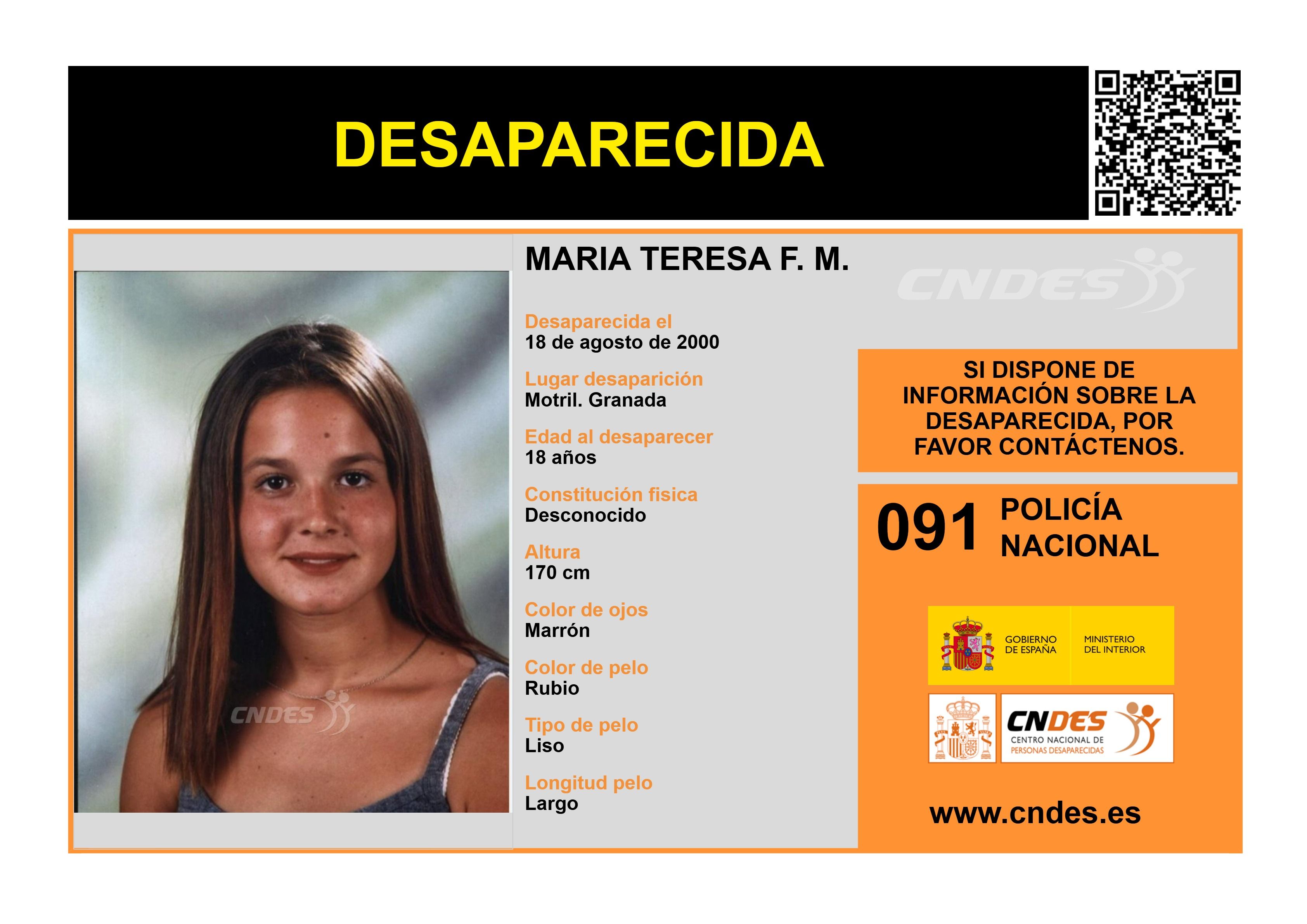 Cartel de búsqueda del CNDES del caso de María Teresa Fernández Martín