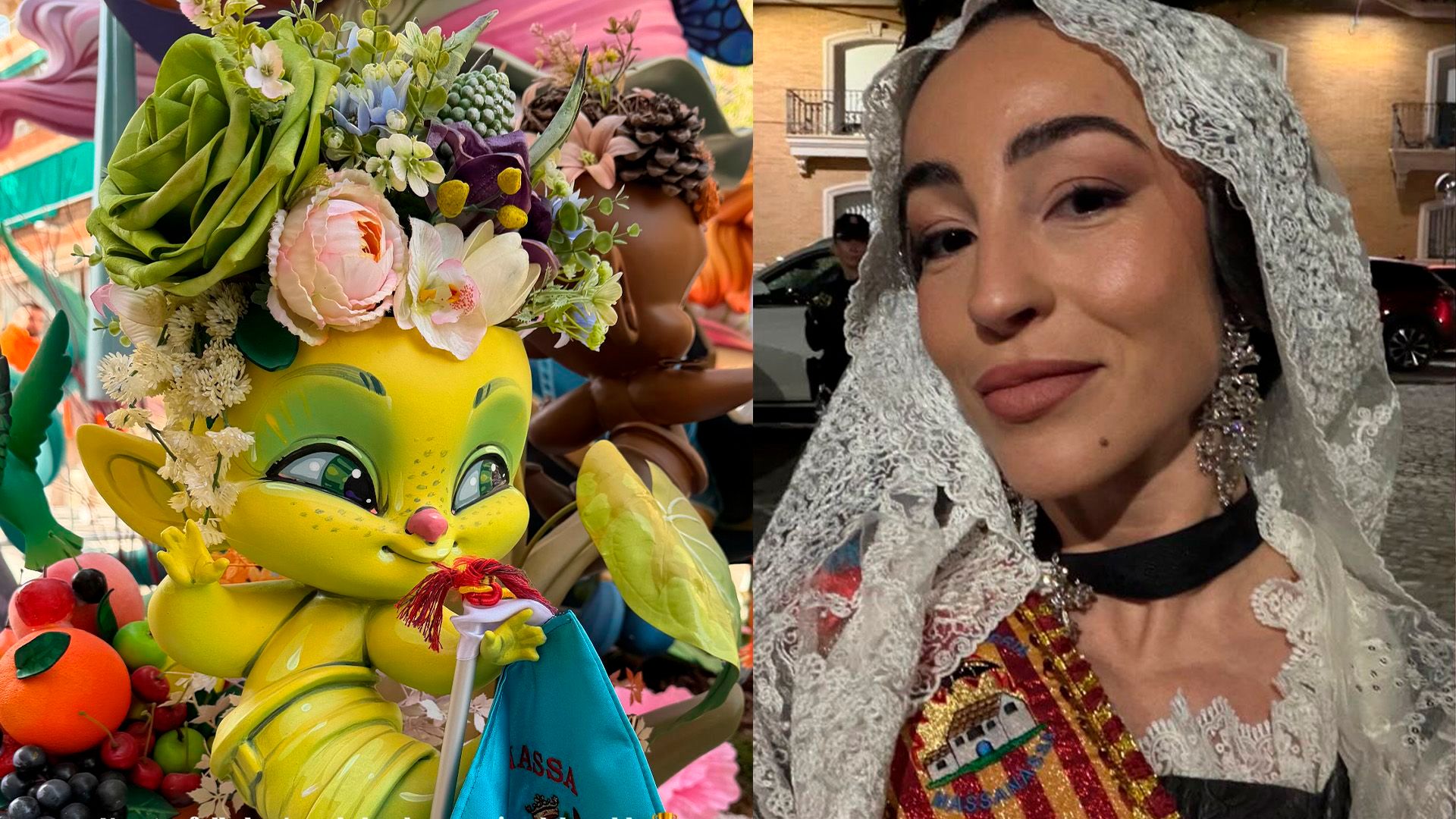 La Falla de la Ana y Borja y la valenciana vestida de fallera