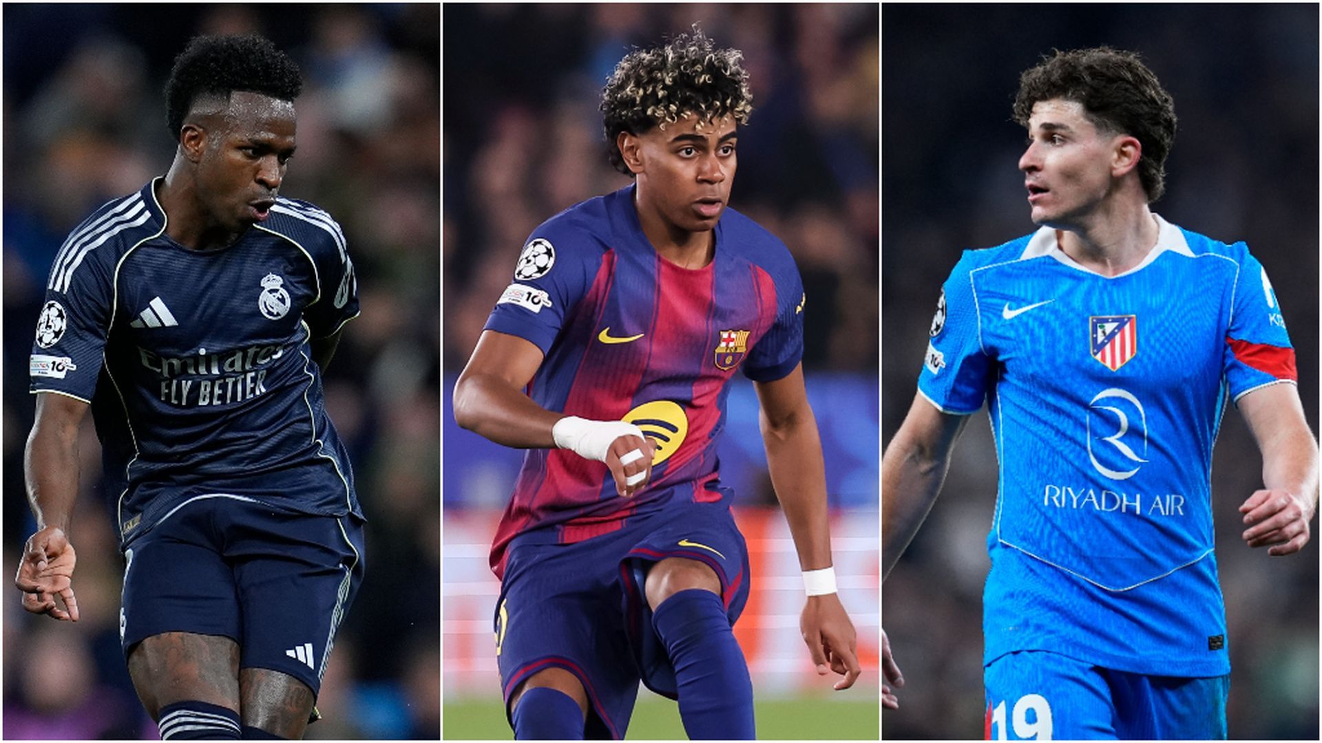 Fotomontaje de Vinicius, Lamine Yamal y Julián Álvarez Fotomontaje de Vinicius, Lamine Yamal y Julián Álvarez