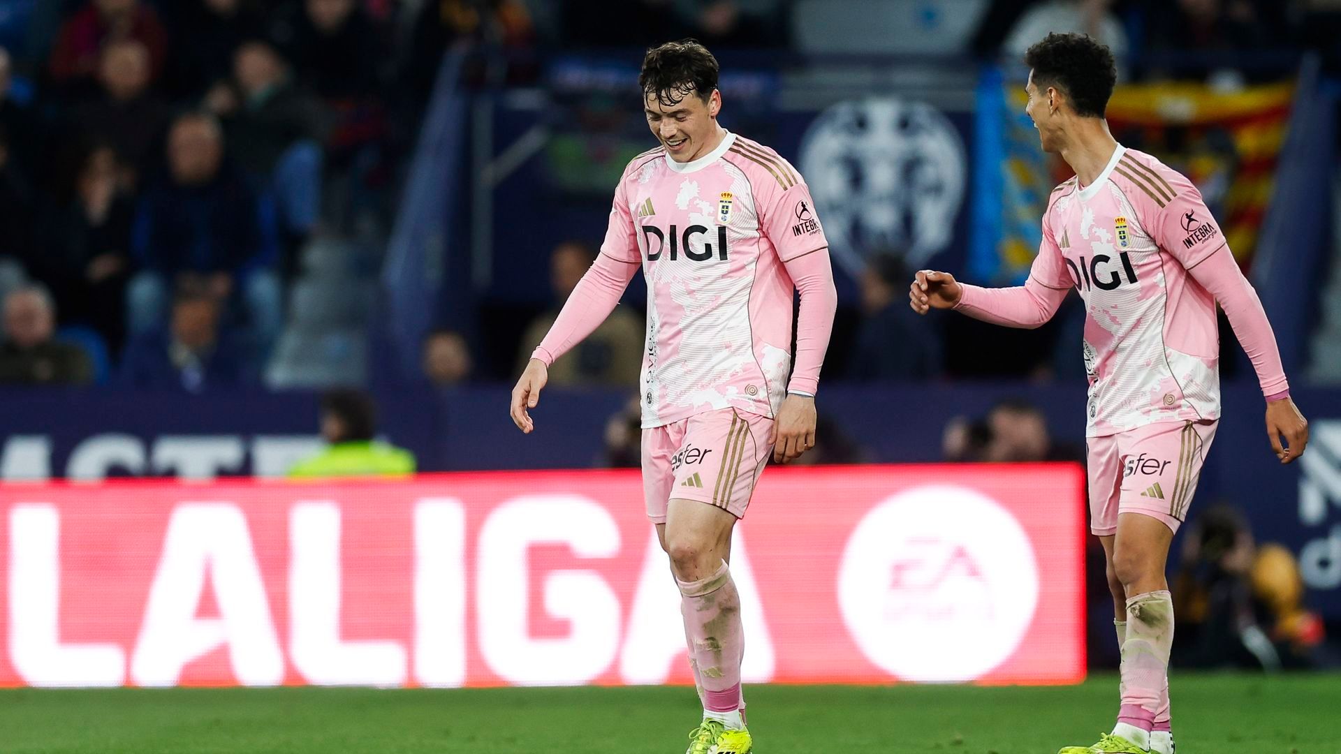 Fede Viñas, tras marcar en el Levante-Real Oviedo