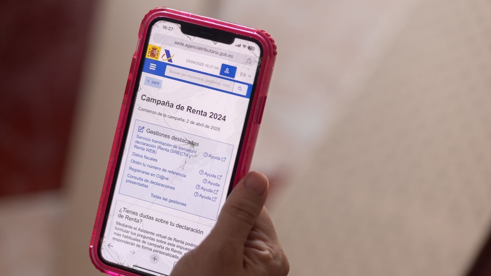 Aplicación web de la Agencia Tributaria con datos fiscales de un contribuyente