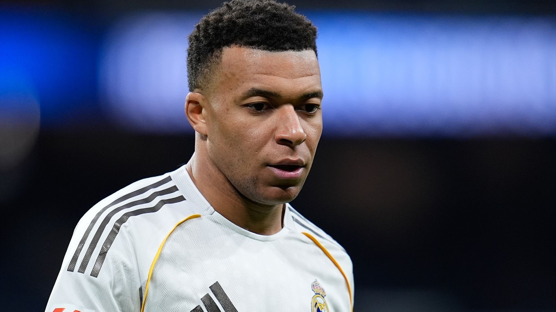 Kylian Mbappé durante un partido del Real Madrid esta temporada