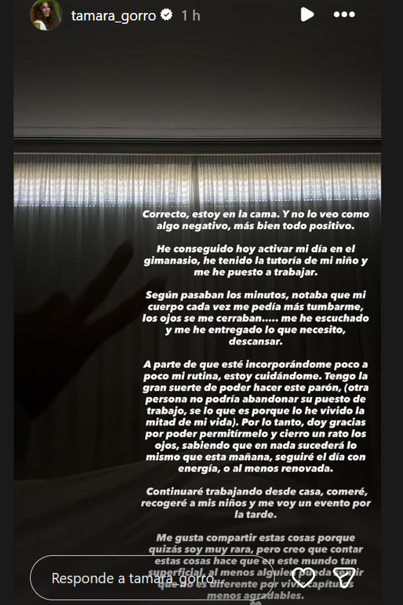 Tamara Gorro actualiza su estado de salud
