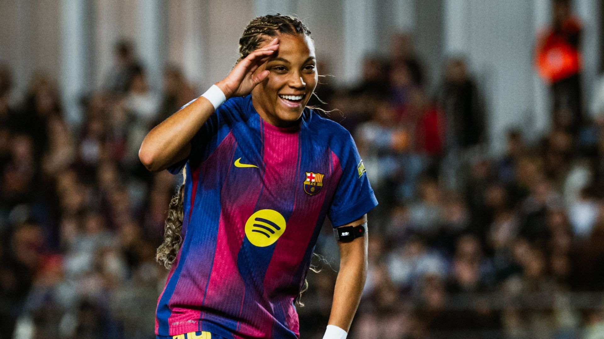 Vicky López celebrando ante el Real Madrid