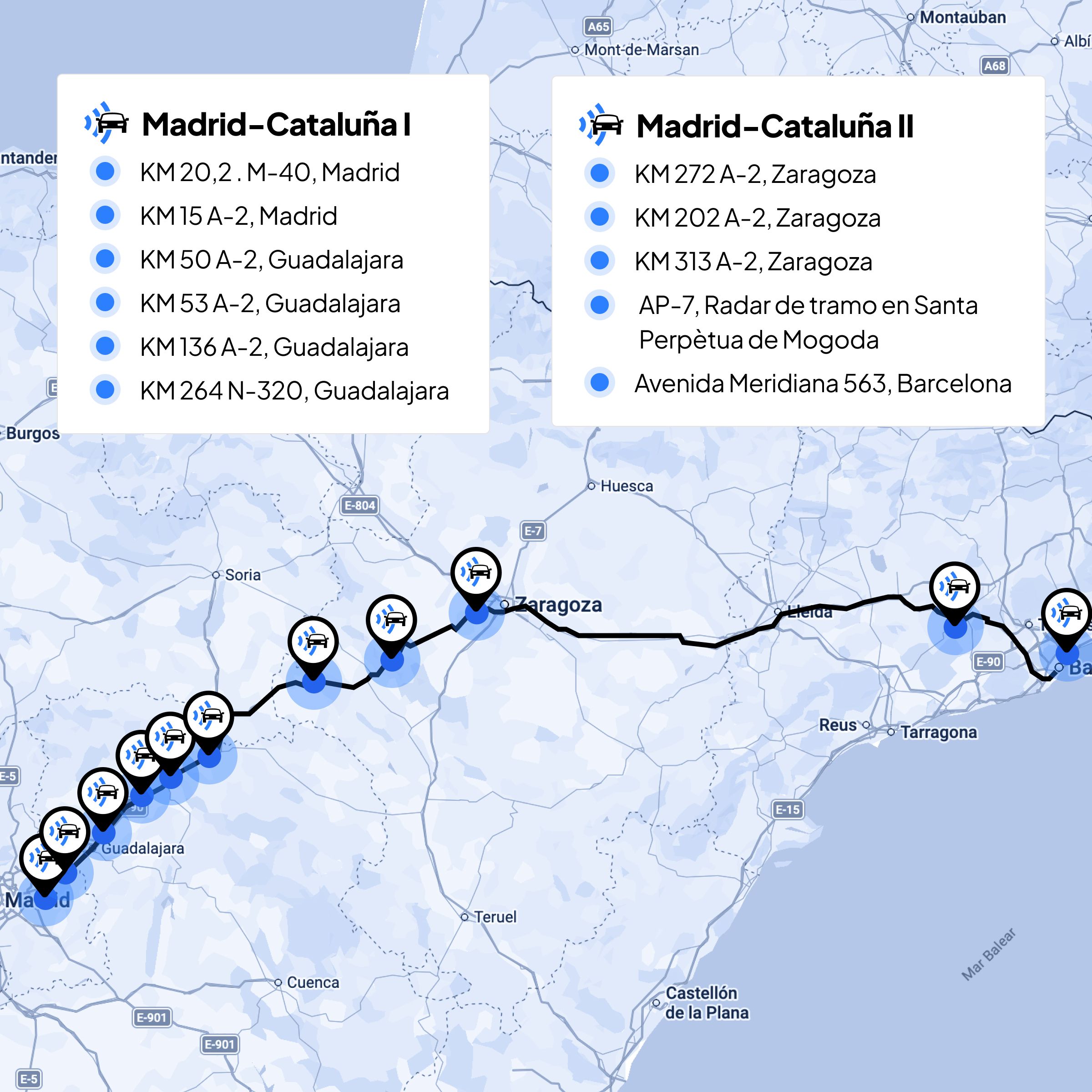Infografía | Los radares que más multan en la A-2 de Madrid-Cataluña