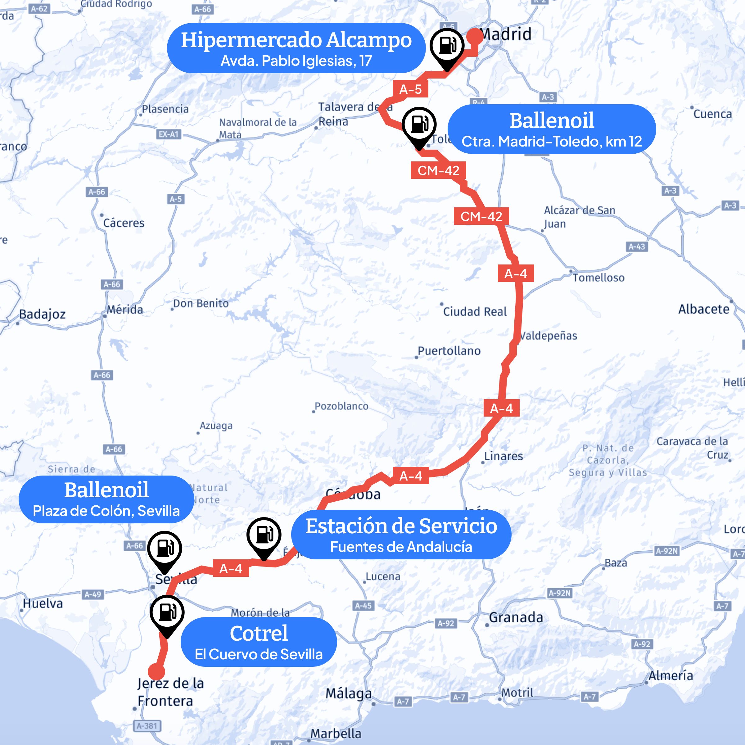 Infografía | Las gasolineras más baratas en la ruta Madrid - Andalucía
