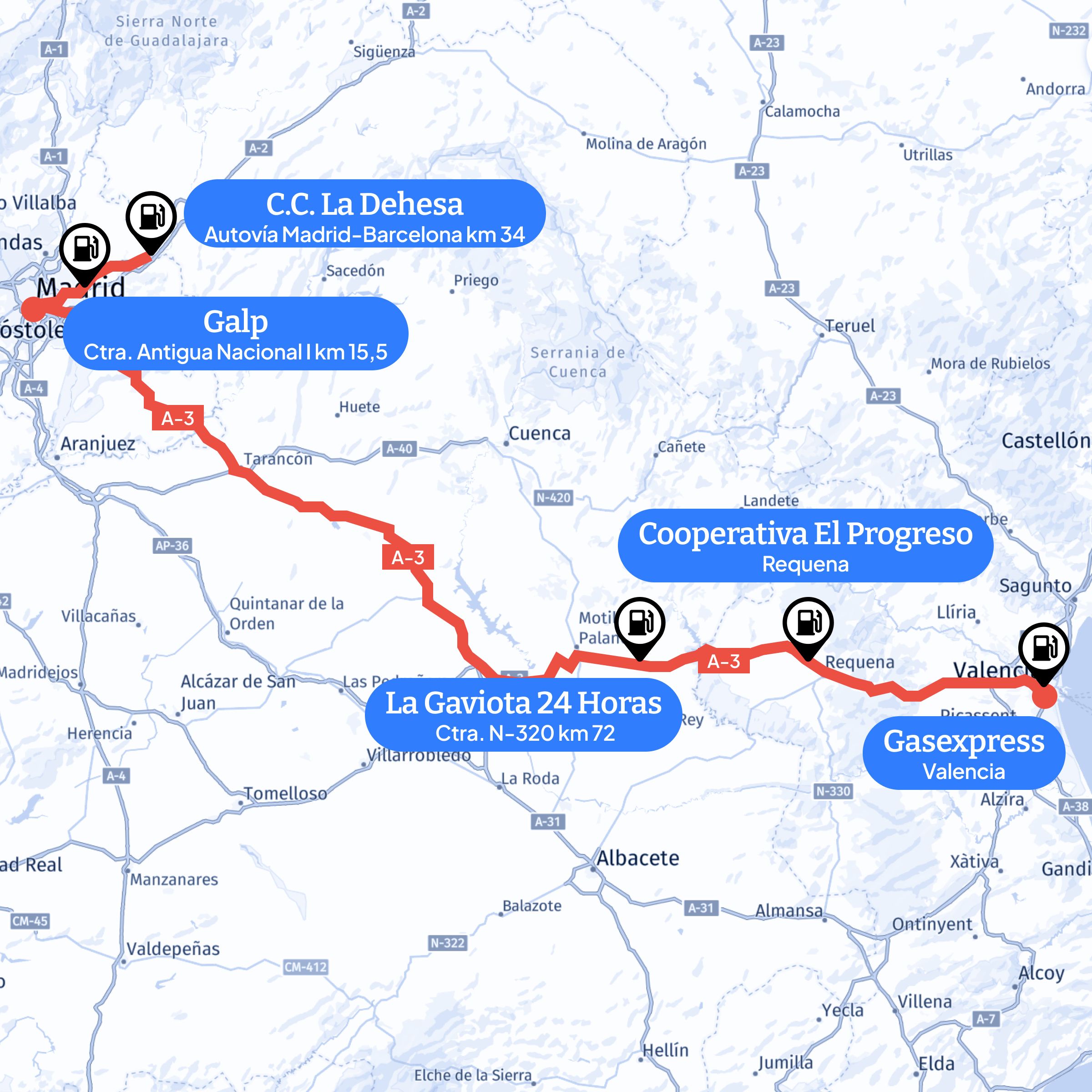 Infografía | Las gasolineras más baratas en la ruta Madrid - Valencia