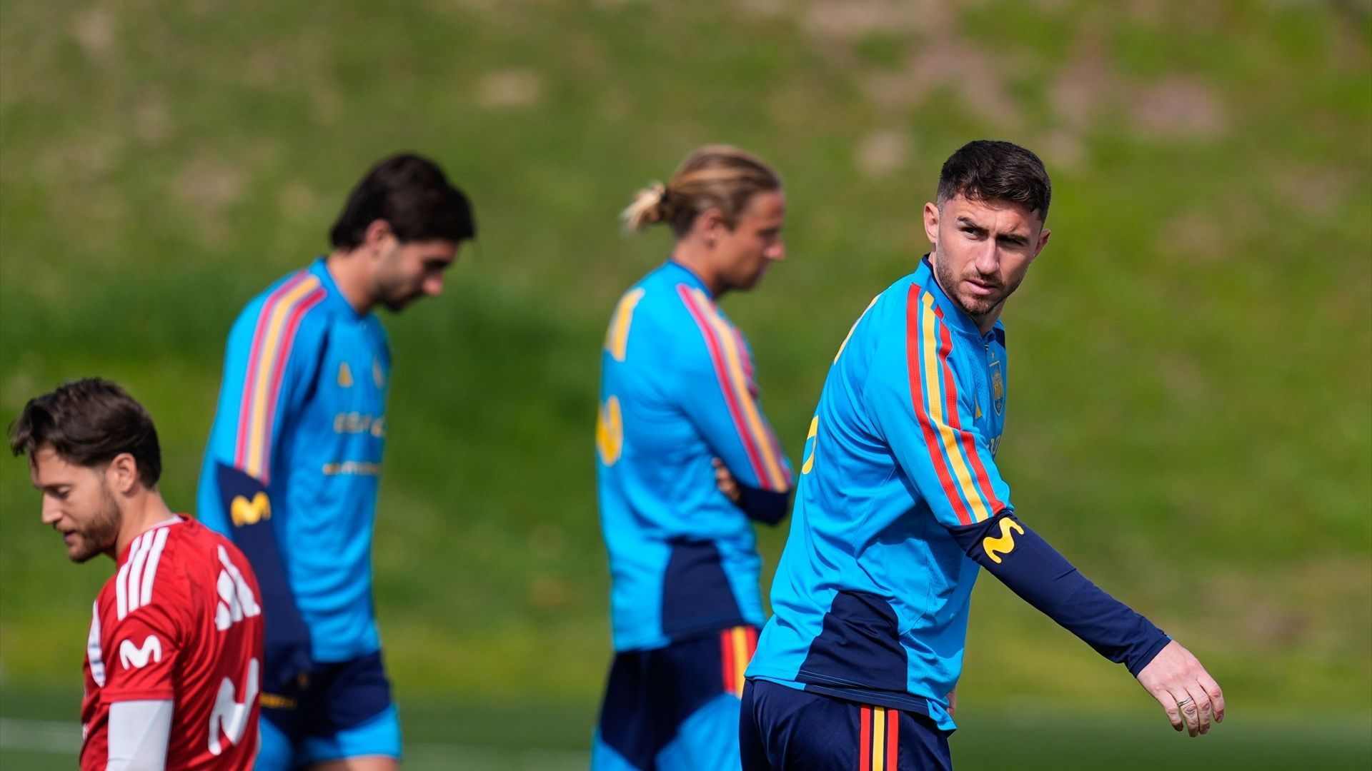Aymeric Laporte, en un entrenamiento de la Selección Española