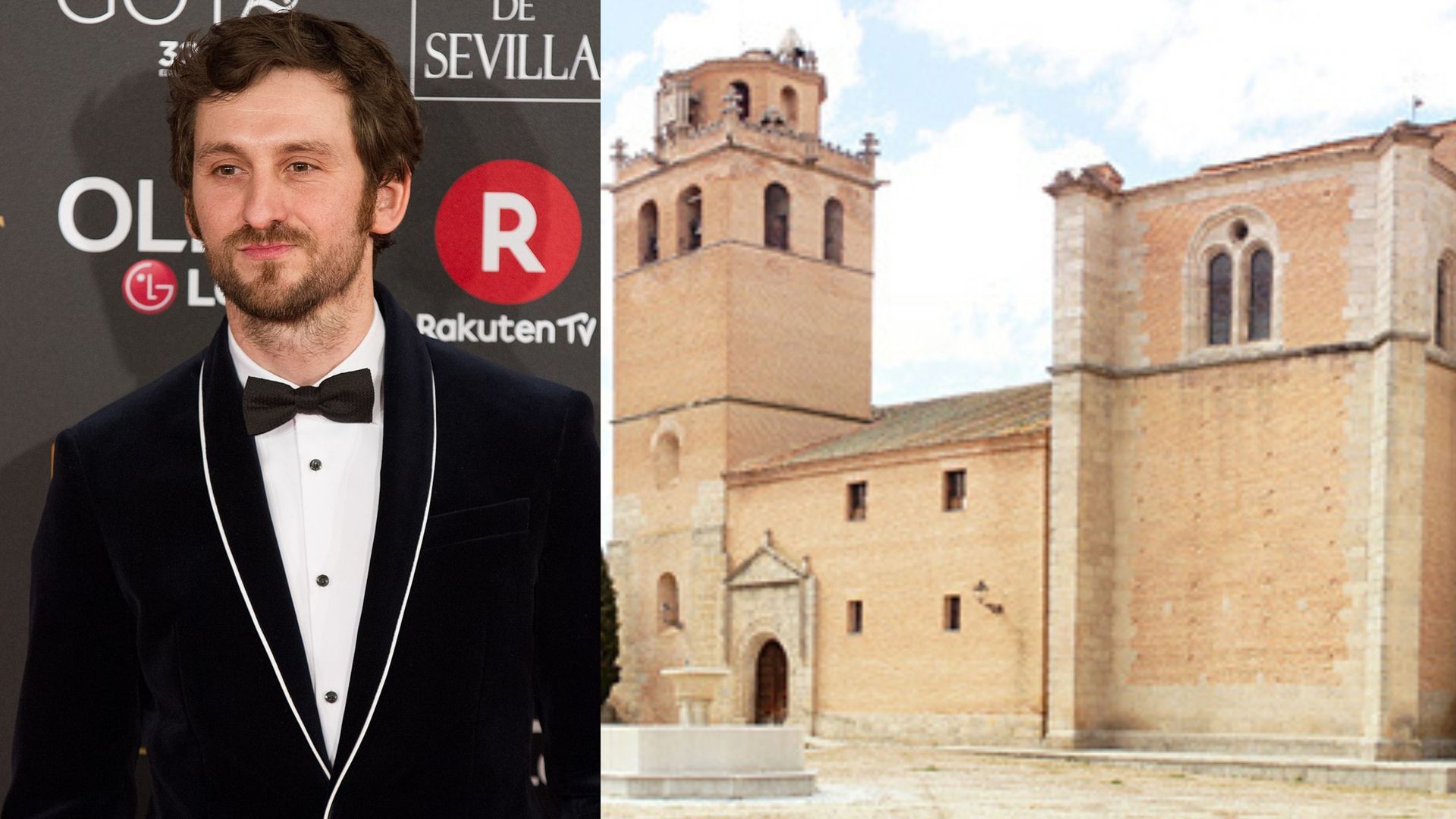 Montaje con Raúl Arévalo y la iglesia de Nuestra Señora de la Asunción