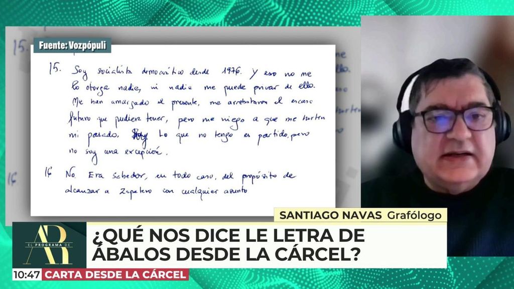 Qué revela la letra de Ábalos desde Soto del Real, según un grafólogo
