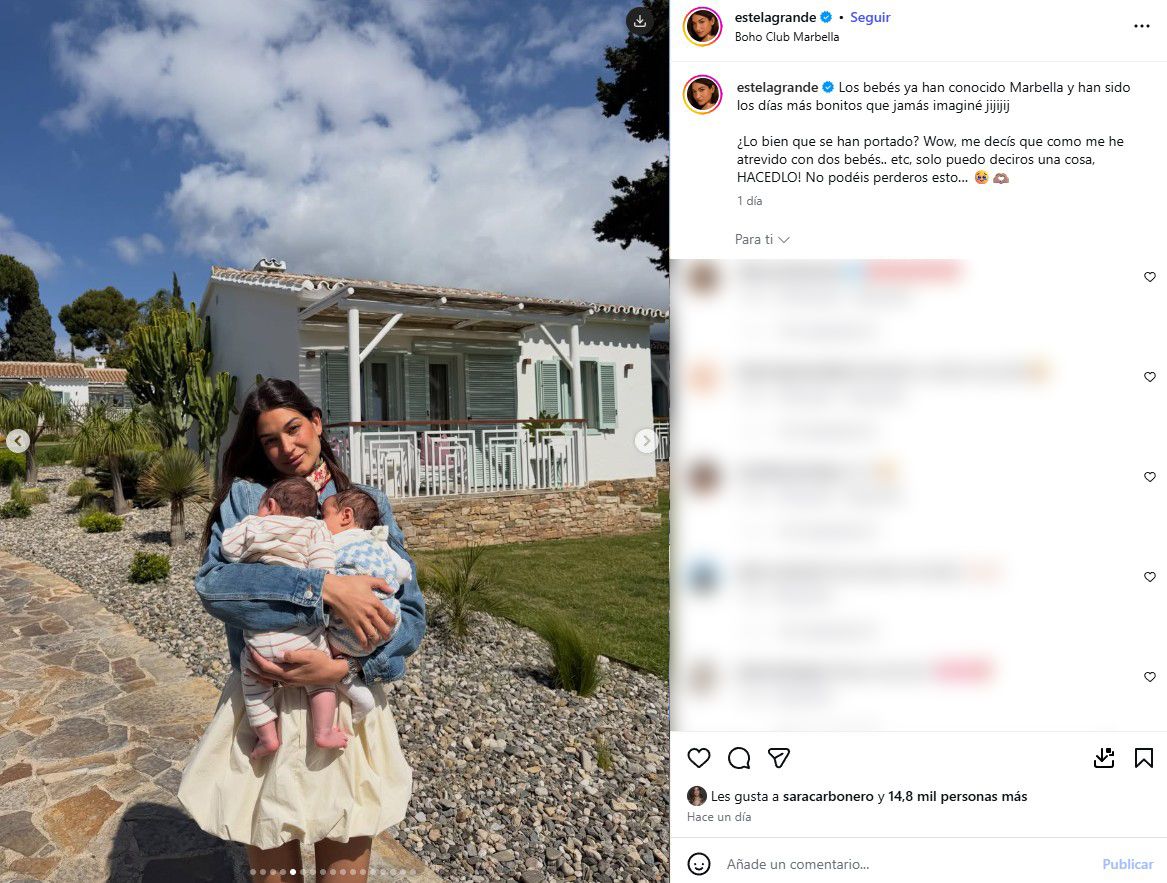 Estela Grande junto a sus bebes, Luca y Liah