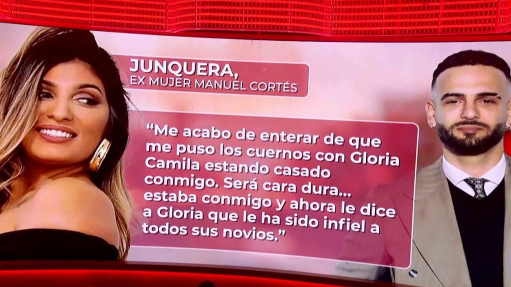 Junquera, ex de Manuel Cortés: "Me acabo de enterar de que me puso los cuernos con Gloria Camila"