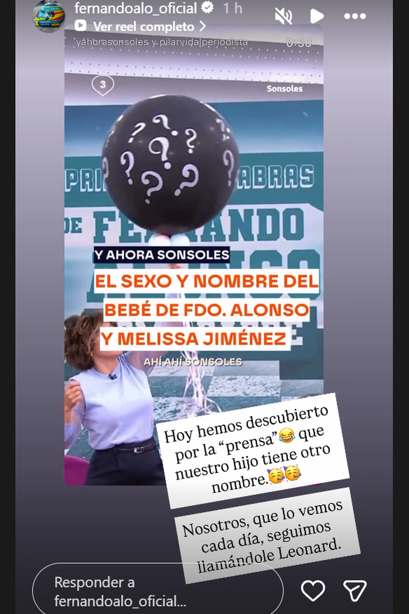 Fernando Alonso desmiente que su hijo se llame como él