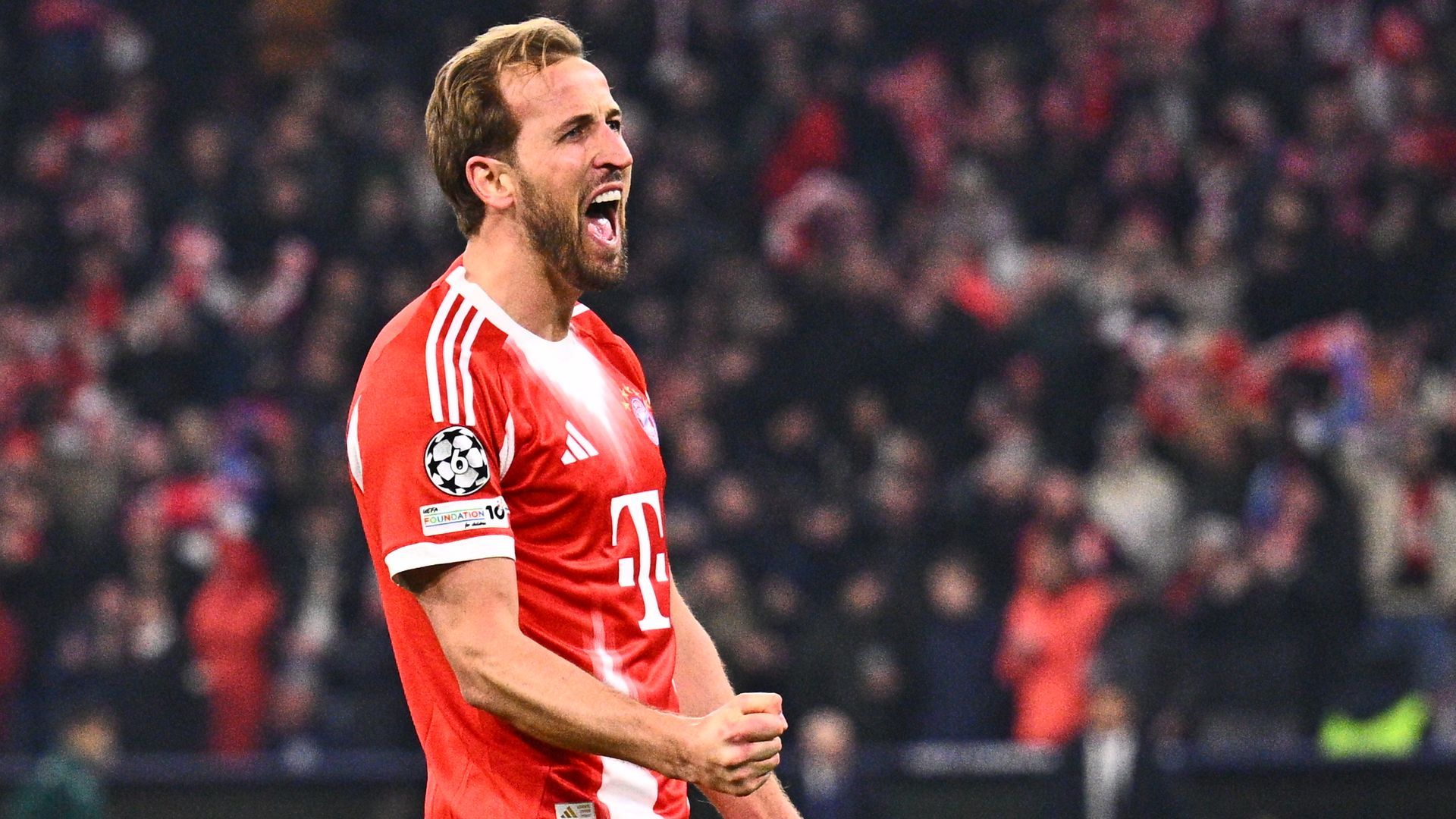 Hary Kane celebrando un gol con el Bayern