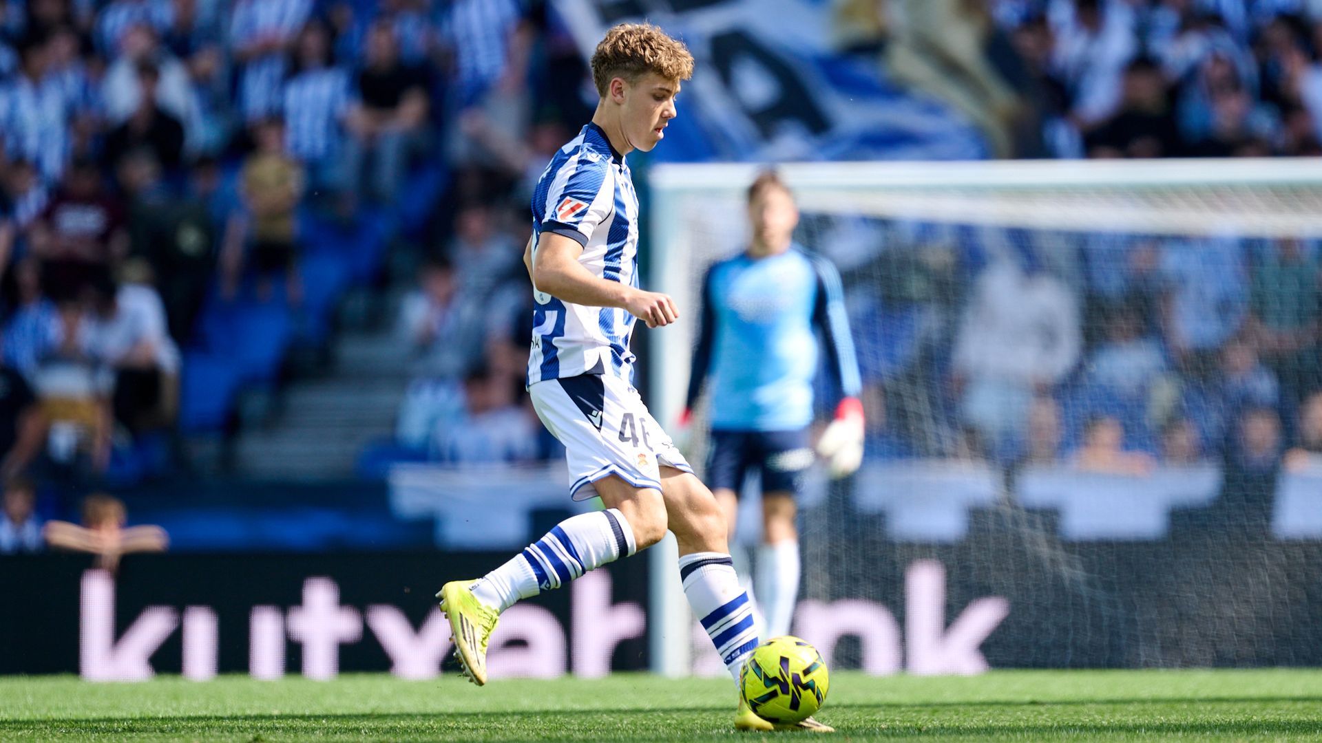 Ibai Aguirre, durante su debut con el primer equipo de la Real Sociedad.