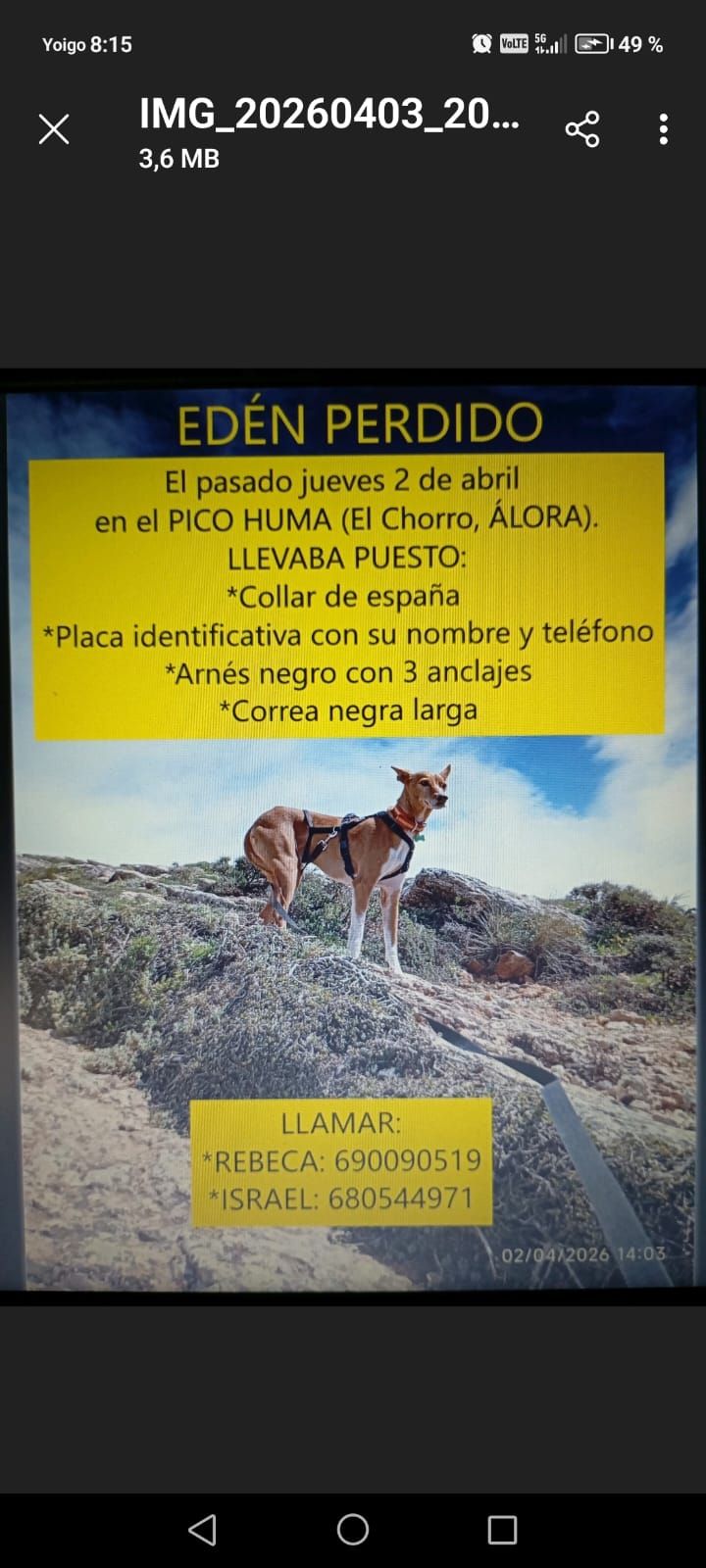 Mensaje difundido en redes sobre Edén